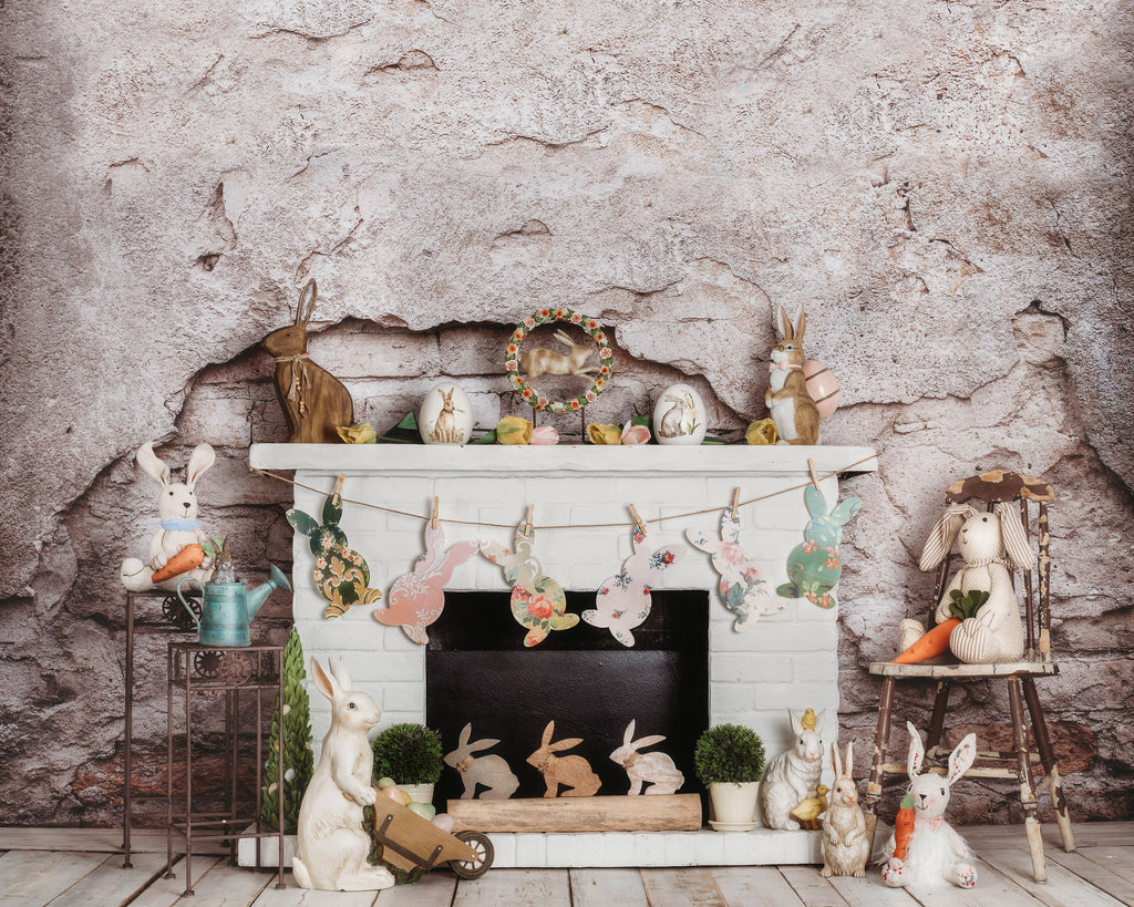 Kate Pascua / primavera Conejitos Zanahorias Chimenea Telón de fondo para fotografía diseñado por Rose Abbas