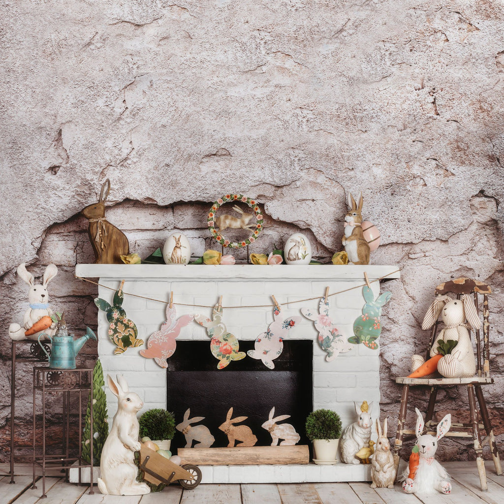 Kate Pascua / primavera Conejitos Zanahorias Chimenea Telón de fondo para fotografía diseñado por Rose Abbas