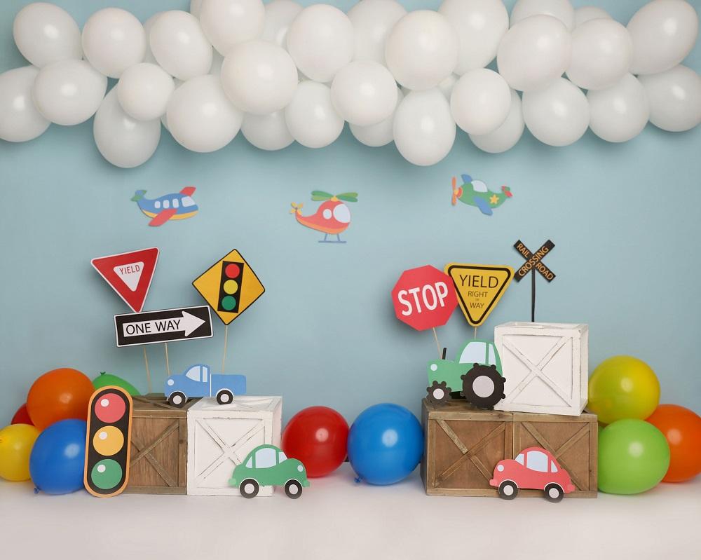 Kate Vistoso Cumpleaños Coches Camiones Aviones Telón de fondo para fotografía diseñado por Melissa King