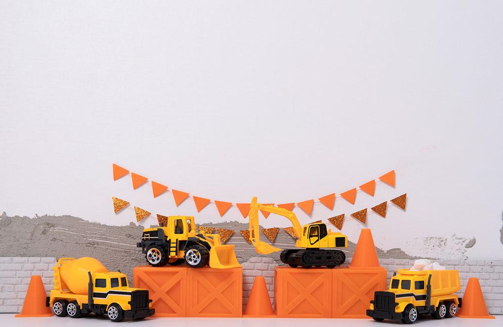 Kate cumpleaños Construcción de camiones niño Telón de fondo diseñado por Mini MakeBelieve