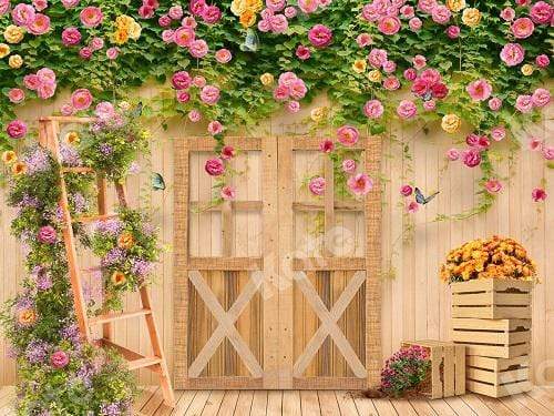 Katebackdrop：Kate Spring Flower Garden Wood Door Backdrop Designed By Ava Lee