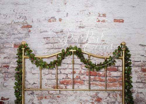 Katebackdrop：Kate Half Brass Bed with Ivy Headboard Brick Wall Backdrop Designed by Pine Park Collection