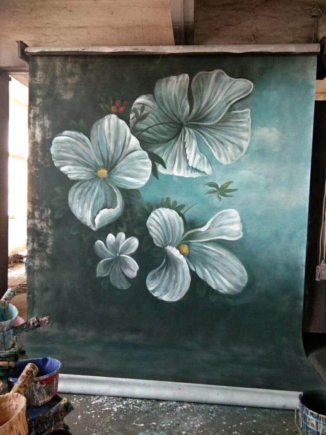 Katebackdrop£ºKate Spring White Flowers Spray Painted Backdrop