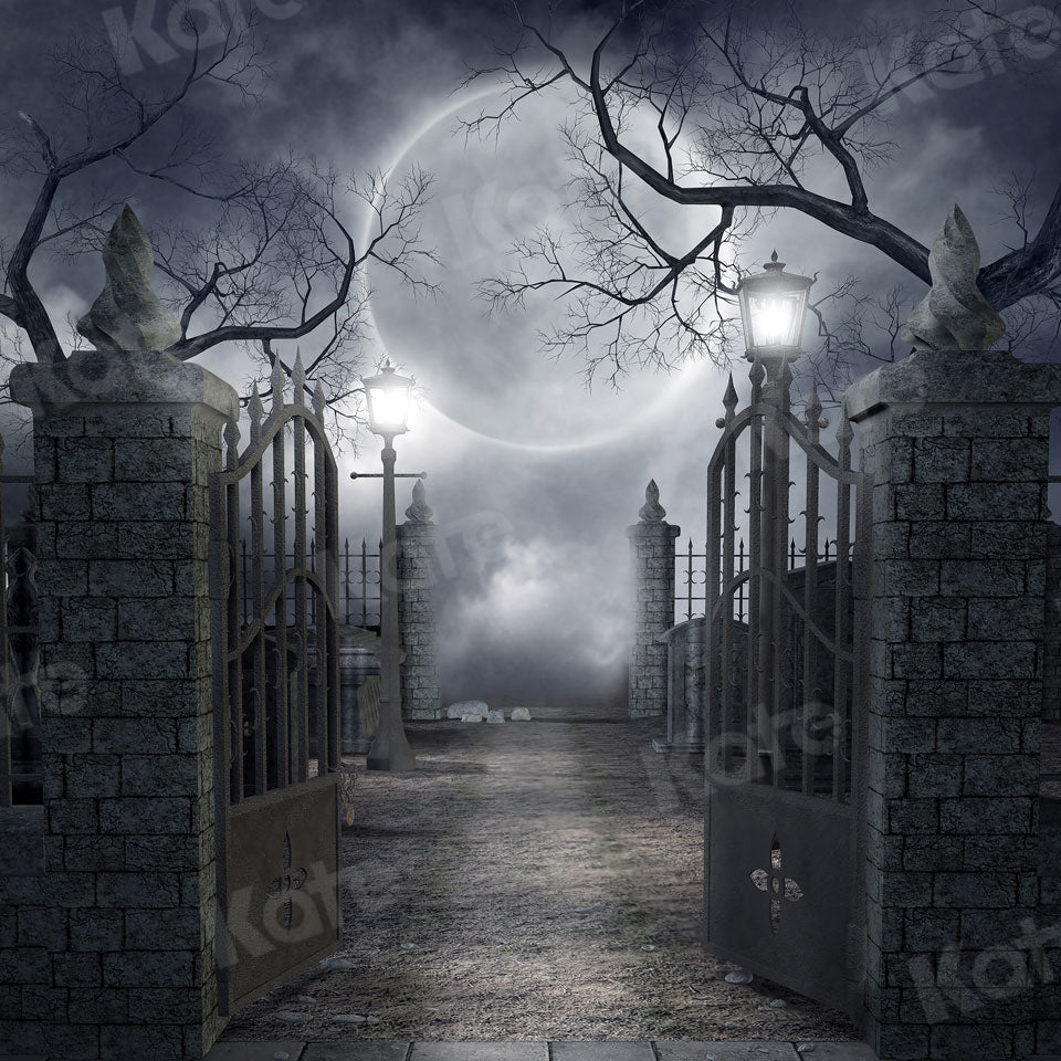 Kate Halloween Noche de luna puerta de Hierro sombrío Telón de fondo para fotografía