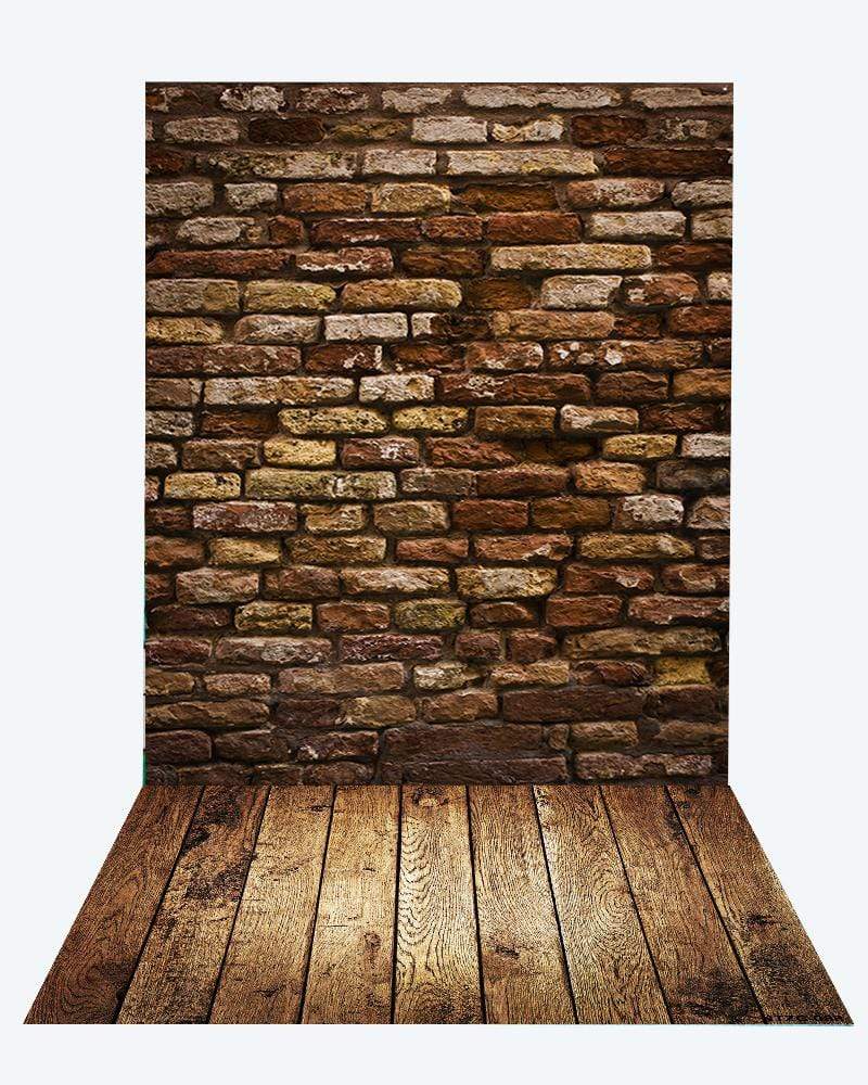 Katebackdrop¡êoKate Deep Brown Brick Wall Backdrop+Brown Wood Rubber floor mat