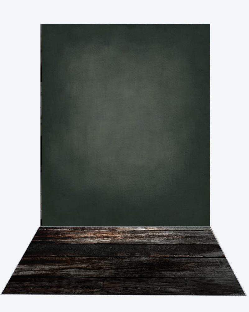 Katebackdrop¡êoKate Cold Black, Litter Green And Light Middle Gray Textured Backdrop+Black Wood rubber floor mat