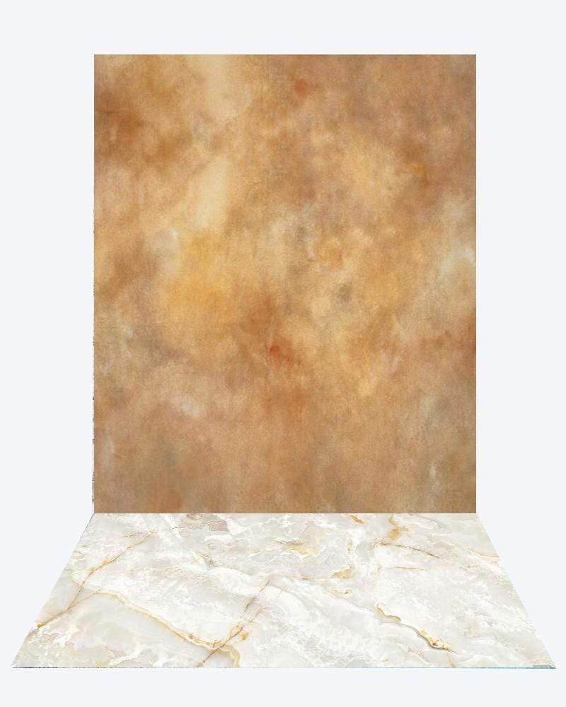 Katebackdrop：Kate lighter brown like texture backdrop photo studio+Kate White Marble Texture rubber floor mat