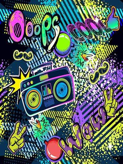 Katebackdrop：Kate Back to 80's Party Colorful with Radio Graffiti Backdrop