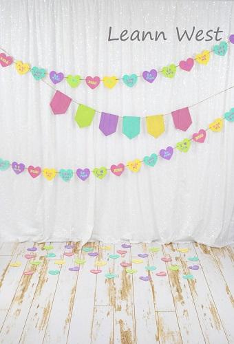 Katebackdrop£ºKate White Curtain with Colored Banners Valentine's Day Backdrop Designed by Leann West