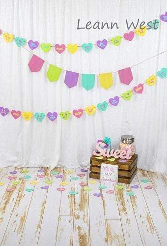 Katebackdrop£ºKate White Curtain with Retro Decoration Colored Banners Valentine's Day Backdrop Designed by Leann West