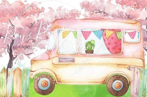Katebackdrop£ºKate Summer Ice Cream Truck Watercolor Children Backdrop Designed By Pine Park Collection