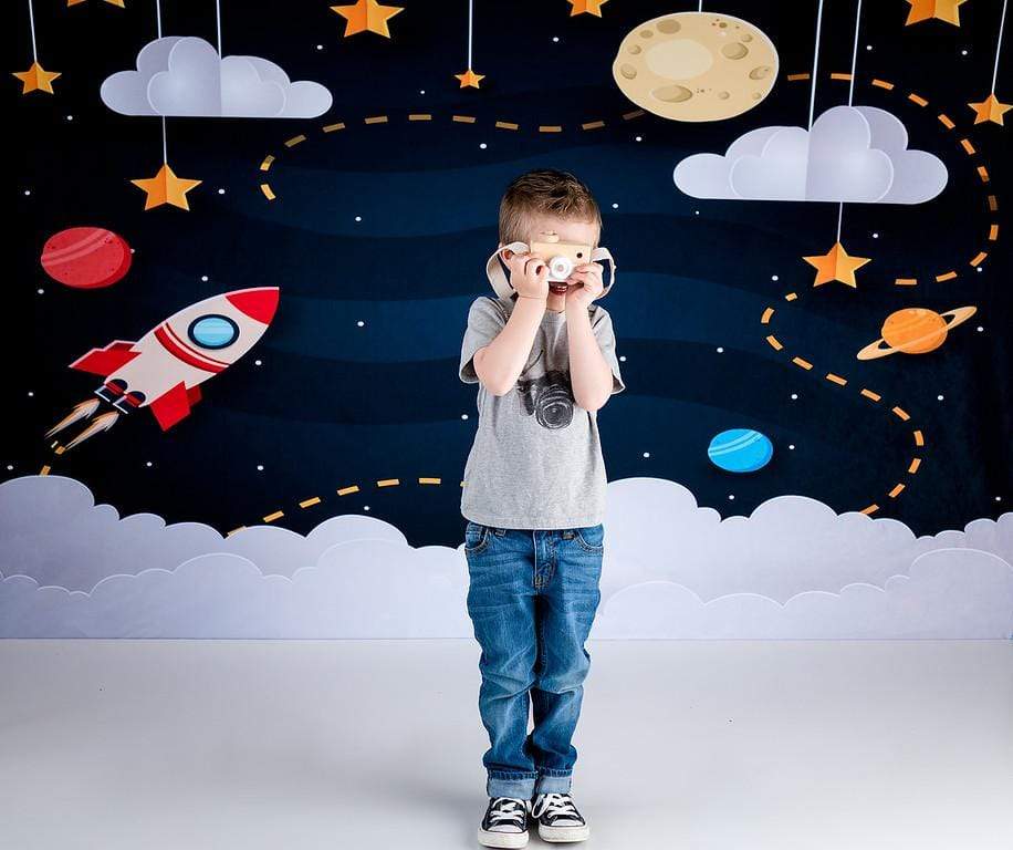 Cargar imagen en el visor de la galería, Katebackdrop£ºKate Space with Stars Moons Rocket Children Backdrop for Photography Designed by Amanda Moffatt