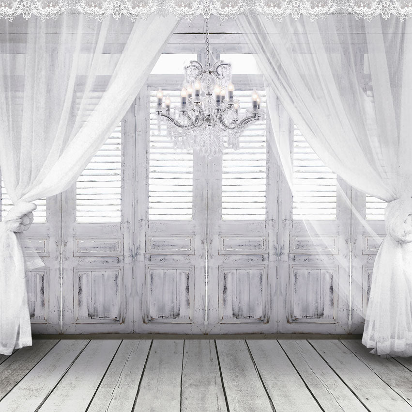 Cargar imagen en el visor de la galería, Kate windows con cortinas transparentes blancas piso de araña Telón de fondo boda
