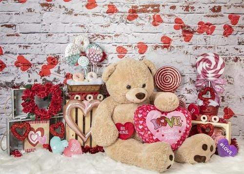 Katebackdrop£ºKate Valentine's Day with Toy Bear Backdrop Designed by Lisa Olson