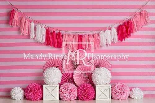 Cargar imagen en el visor de la galería, Katebackdrop：Kate Pink and White Birthday with Stripes Backdrop Designed By Mandy Ringe Photography