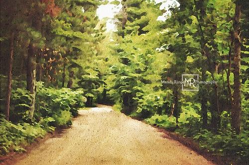 Kate Camino de tierra con pinos Telón de fondo bosque de primavera Diseñado por Mandy Ringe Photography
