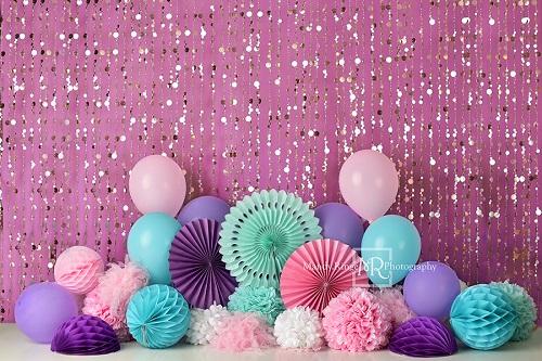 Kate Fondo de cumpleaños para niños rosa morado y verde azulado diseñado por Mandy Ringe Photography