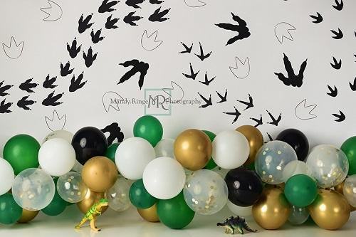 Kate Huellas de dinosaurios con fondo de globos cumpleaños Niño diseñado por Mandy Ringe Photography