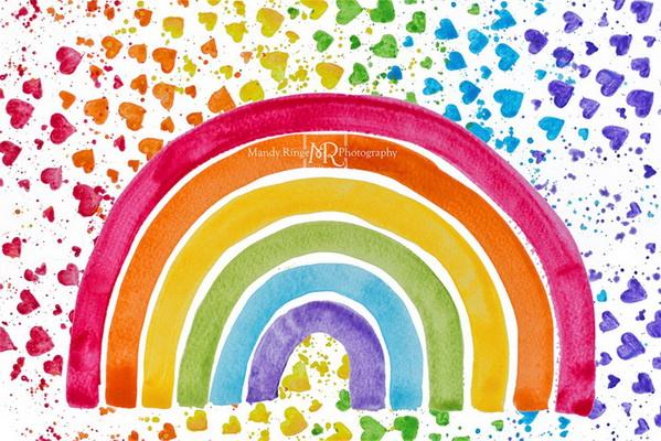 Kate Fondo de cumpleaños de niños con arcoíris pintado con corazones diseñado por Mandy Ringe Photography