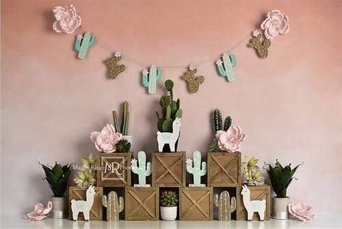 Katebackdrop£ºKate Spring Pastel Llamas with Cactus Pink Backdrop for Children Designed By Mandy Ringe Photography