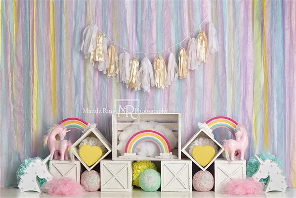 Kate Fondo de cumpleaños de unicornio arcoíris diseñado por Mandy Ringe Photography