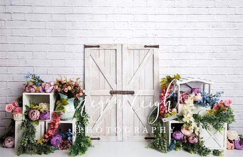 Katebackdrop：Kate Spring Colorful Flowers Barn Door Backdrop Designed by Megan Leigh Photography