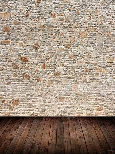 Kate White Gray Brick Wall With Dark Woodeen Floor Backdrop - Katebackdrop