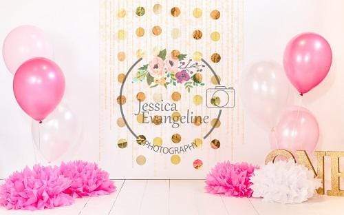 Katebackdrop：Kate Cake Smash with Balloons Pink Birthday Backdrop Designed By Jessica Evangeline photography