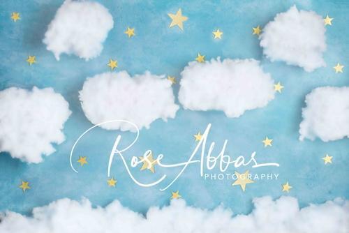 Katebackdrop：Kate Blue Cotton Candy Cloud with Stars Backdrop Designed By Rose Abbas