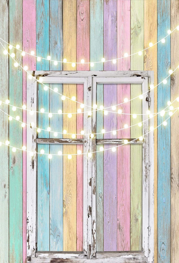 Katebackdrop£ºKate Birthday Baby Colorful Wood Wall with Window Easter Backdrop for Children Designed by JFCC