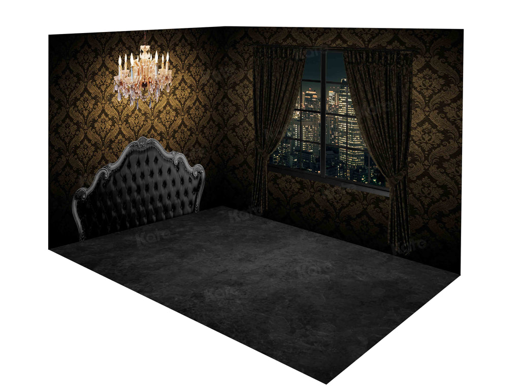 Kate Juego de habitación de pared y suelo con cabecera negra con cabecero vintage Boudoir