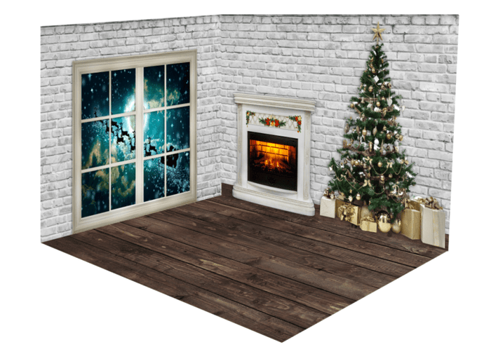 Katebackdrop：Kate Christmas Brick Fireplace Santa Window room set