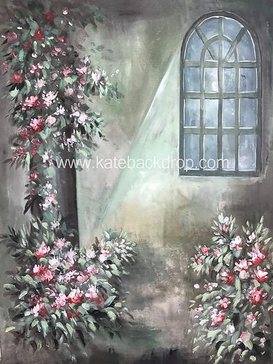 Katebackdrop£ºKate Flower Garden Window Hand Painted Canvas #W0026