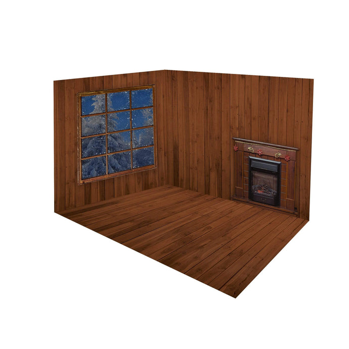 Katebackdrop：Kate Christmas Dark wood Fireplace Window room set