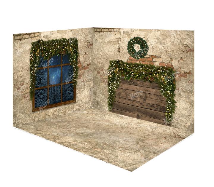 Kate ventana de navidad Conjunto de habitación de piso de pared de ladrillo