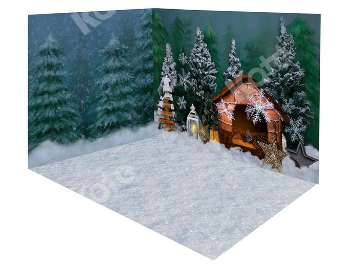 Kate Conjunto de habitación de fondo de granero de bosque de nieve de Navidad