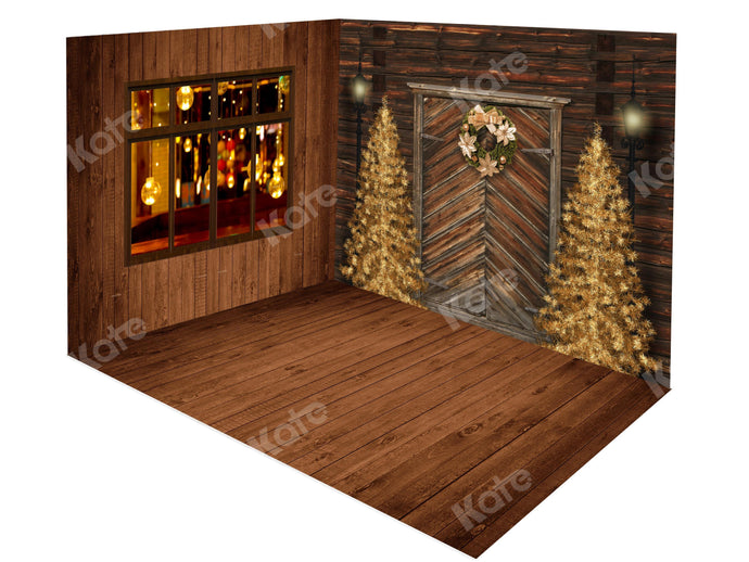 Kate Conjunto de habitación de fondo interior de madera de árboles de Navidad