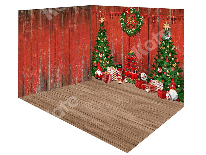 Kate Conjunto de habitación de fondo de pared roja de madera de árboles de Navidad