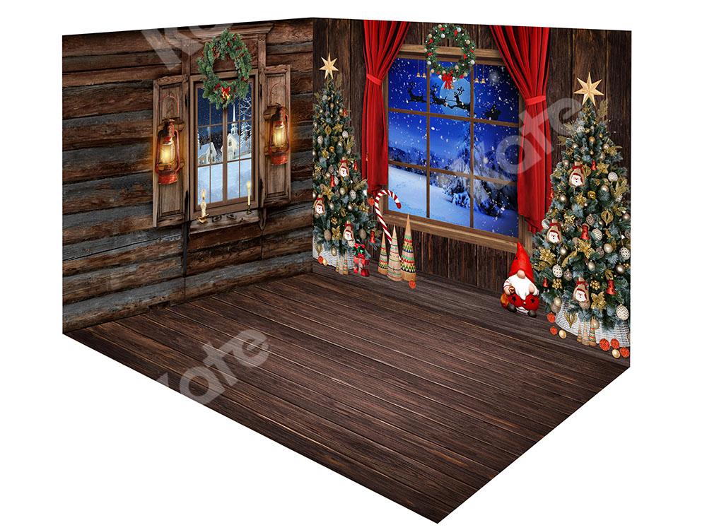 Kate Árboles de Navidad Interior Windows Telón de fondo Habitación Conjunto