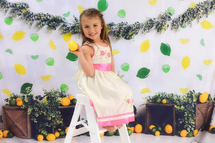 Katebackdrop：Kate Lemon Lines Summer Children Backdrop for Photography Designed by Megan Leigh Photography
