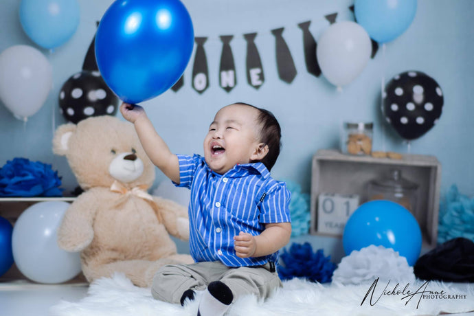 Kate Cumpleaños globos Azul Telón de fondo para fotografía diseñado por Melissa King