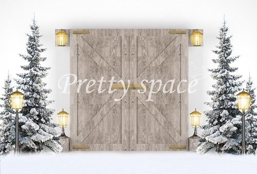 Kate Xmas Telón de fondo de invierno con puerta Navidad diseñado por Prettyspace