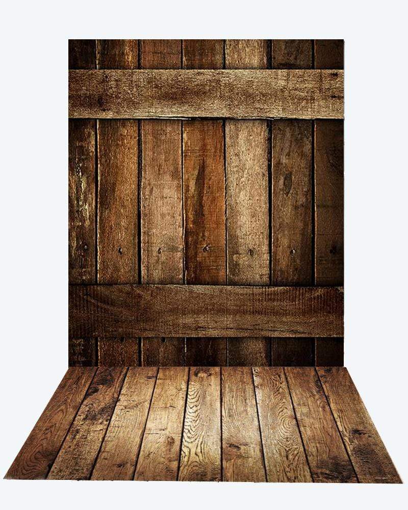 Katebackdrop¡êoKate dark barn wood wall + Dark brown floor mat
