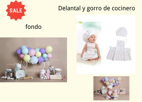 Cargar imagen en el visor de la galería, Flash Sale Kate Globos Telón de fondo para niños + Delantal y gorro de cocinero blanco