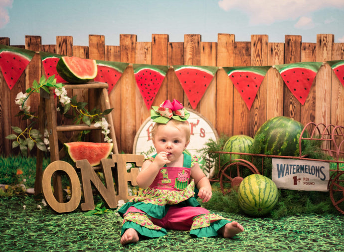 Katebackdrop£ºKate Sunset Fence With Watermelons Birthday Backdrop for Photography Designed by Stephanie Gabbard