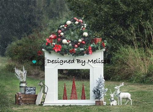 Kate Exterior Navidad Chimenea Telón de fondo para fotografía diseñado por Melissa King