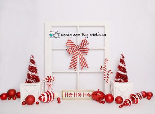 Kate Rojo y blanco Navidad Telón de fondo para fotografía diseñado por Melissa King