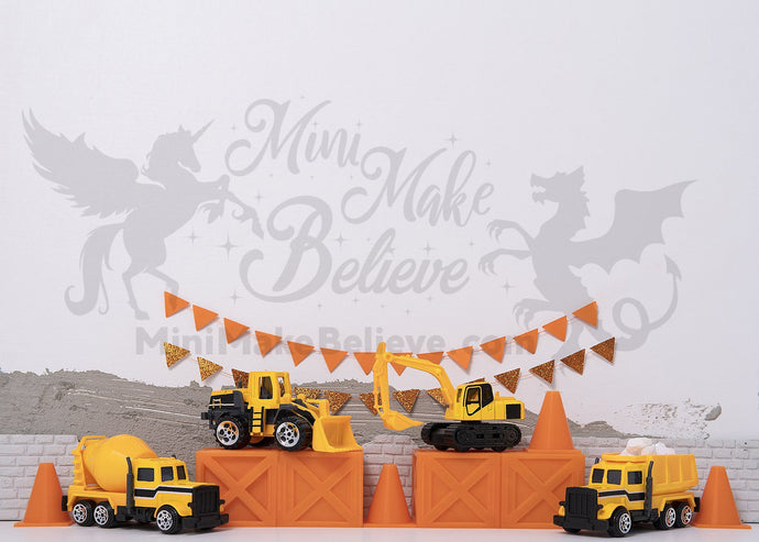 Kate cumpleaños Construcción de camiones niño Telón de fondo diseñado por Mini MakeBelieve