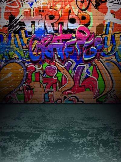 Katebackdrop：Kate Teenager Graffiti Wall Grey Brick Floor Backdrop