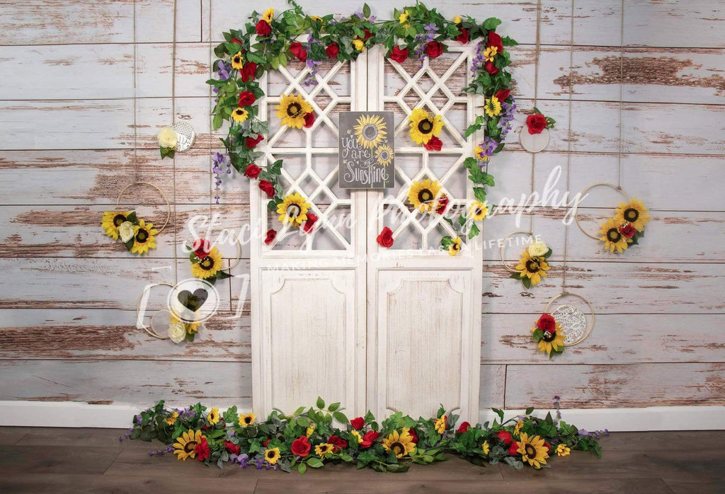 Katebackdrop：Kate You Are My Sunshine Vintage Wall Summer Sunflower Mother's Day Backdrop Designed by Stacilynnphotography